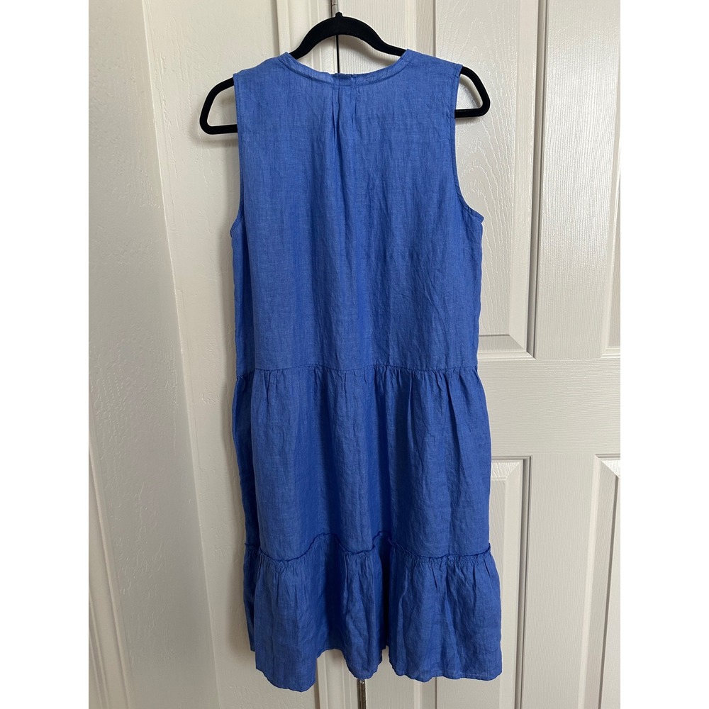 J.McLaughlin‎ Blue 100% Linen Sleeveless Tiered Tassel Tie Neck Midi Dress L - Picture 5 of 8